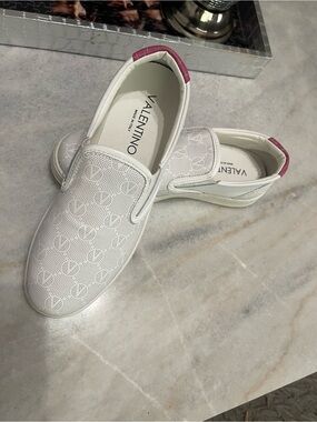 Valentino by Mario Adriel Monogram Leather Slip On Sneakers White, Size (9)